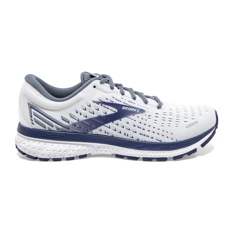 Brooks Ghost 13 Road Running Shoes - Men's - White/Grey/Deep Cobalt (27916-QWOV)